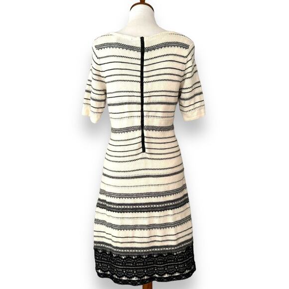 Just Taylor Women’s Sweater Dress White Black Striped Knit Lace Trim Size Large - Picture 6 of 10